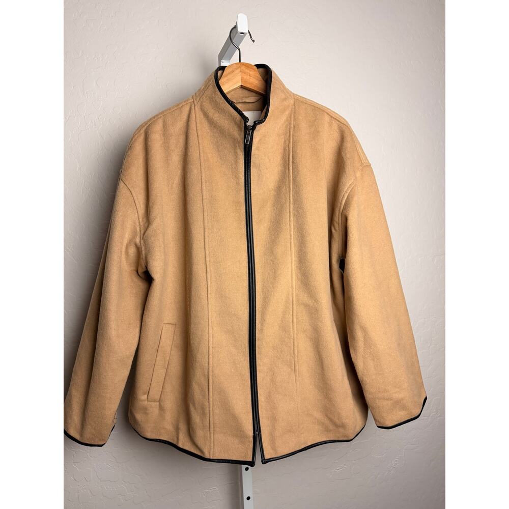 A New Day Camel Wrap Coat Jacket Womens Medium Faux Leather Trim NWT